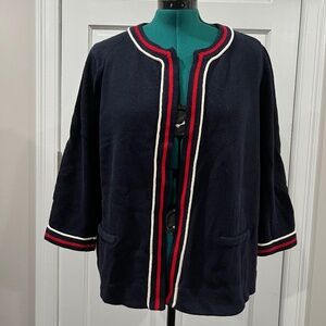 Talbots Navy Blue with Red White Trim Stripes Cardigan Sweater - 2X